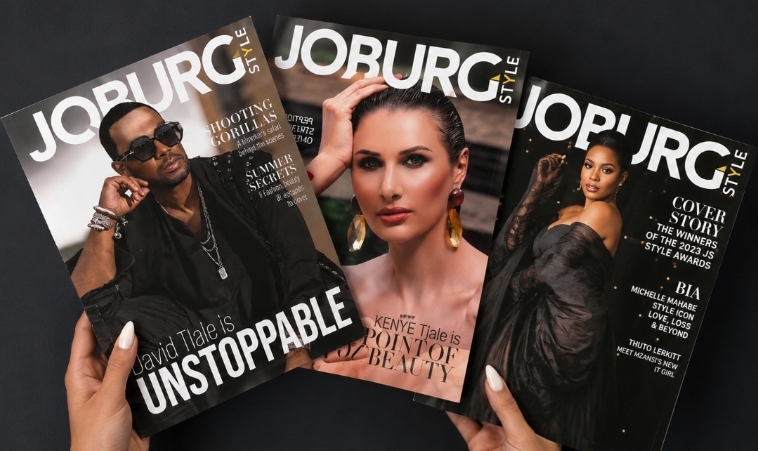 Three JoburgStyle magazine covers held fanned out against a dark background